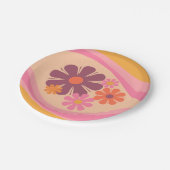 フローラデイドリームレトロフラワーパターンピンクオレンジ ペーパープレート (アングル)
