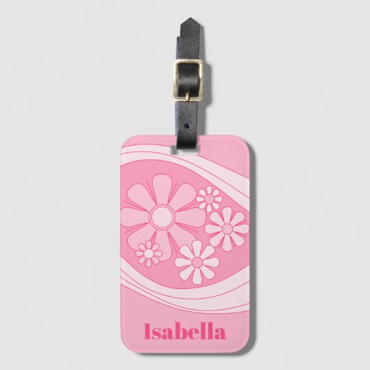 フローラデイドリームレトロ60sピンクパステルパーソナライズされた ラゲッジタグ (正面縦)