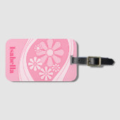 フローラデイドリームレトロ60sピンクパステルパーソナライズされた ラゲッジタグ (正面横)