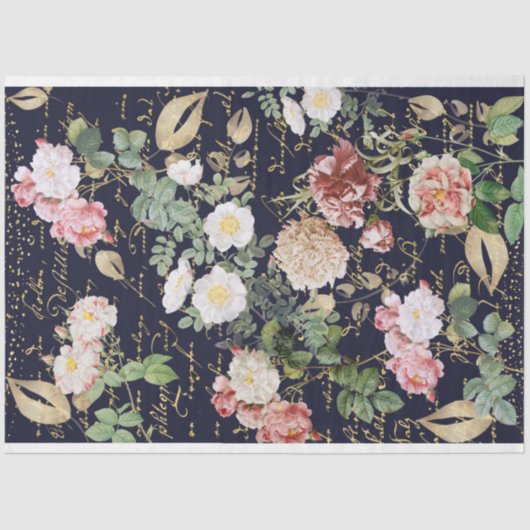 フローラデカップピンク花バラネイビーブルー金ゴールド 薄葉紙 (正面)