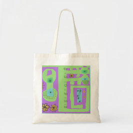 フローラデカールエスニックプリントグリーンパープルブラック トートバッグ