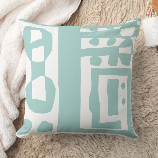 フローラデカールエスニックプリントダックエッグブルーホワイト クッション (ブランケット)