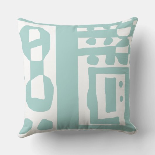 フローラデカールエスニックプリントダックエッグブルーホワイト クッション (裏面)