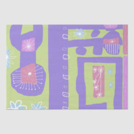 フローラデカールエスニックプリントパープルグリーンホワイト 薄葉紙