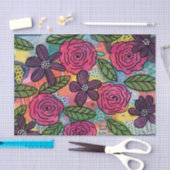 フローラデコップティッシュペーパーピンクパープルパターン 薄葉紙 (クラフト)