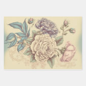 フローラデコップページ紙ラップセット – ヴィンテージスタイル ラッピングペーパーシート (正面)