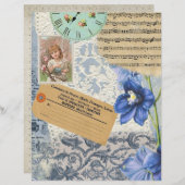 フローラデコフランスの、Vntageコラージスクラップブックページ (正面/裏面)