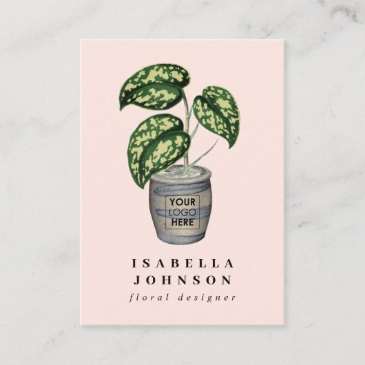 フローラデザイナーロゴピンクQRコードソーシャルメディア 名刺 (正面)