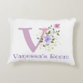 フローラデザインの名前とイニシャル。かわいらし アクセントクッション (裏面)