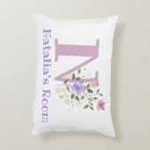 フローラデザインの名前とイニシャル。かわいらし アクセントクッション (裏面(縦))
