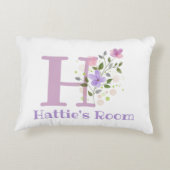 フローラデザインの名前とイニシャル。かわいらし アクセントクッション (裏面)