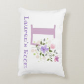フローラデザインの名前とイニシャル。かわいらし アクセントクッション (裏面(縦))