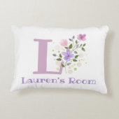フローラデザインの名前とイニシャル。かわいらし アクセントクッション (裏面)