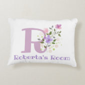 フローラデザインの名前とイニシャル。かわいらし アクセントクッション (裏面)