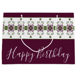 フローラデザインイン深いブルゴーニュ ラージペーパーバッグ