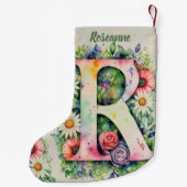 フローラデザインカスタムモノグラム水彩花 スモールクリスマスストッキング (裏面)