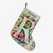 フローラデザインカスタムモノグラム水彩花 スモールクリスマスストッキング (正面 (吊り時))