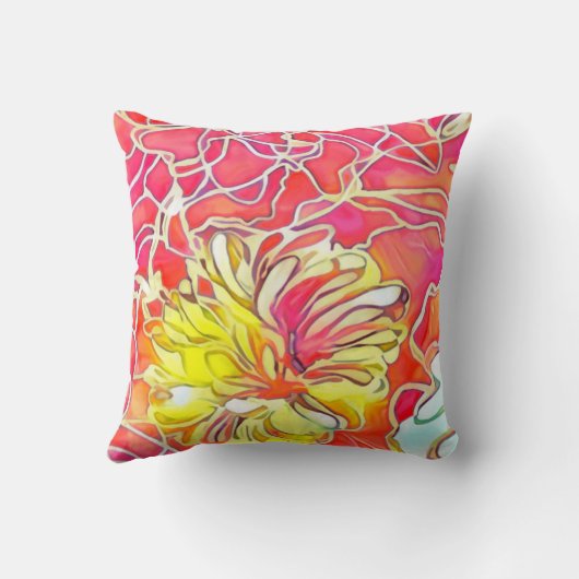 フローラデザインピンク、桃と黄色の美しい クッション (裏面)