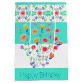 フローラデザイン付ティール（緑がかった色） ミディアムペーパーバッグ (裏面)