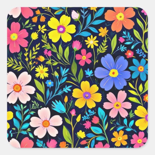 フローラデジ絵を描タルの花パターン–38875 スクエアシール (正面)