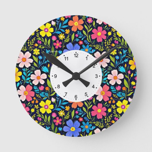 フローラデジ絵を描タルの花パターン–38875 ラウンド壁時計 (正面)