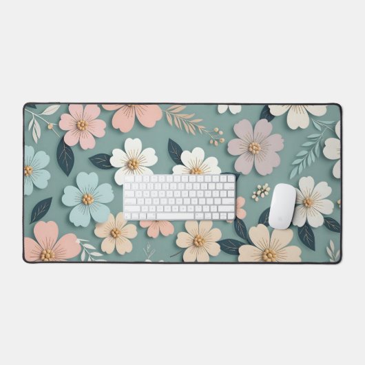 フローラデスクマット – 名前をカスタムするオフィスデコール デスクマット (キーボード&マウス)