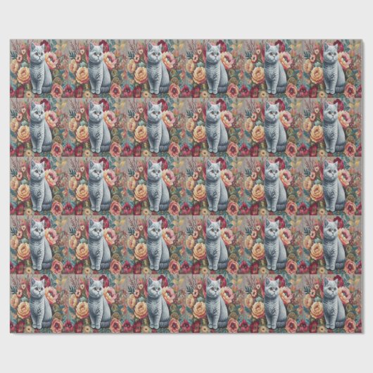 フローラデライトブリティッシュショートヘア猫可愛い子猫 ラッピングペーパー (フラット)