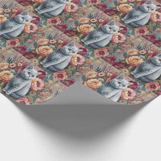 フローラデライトブリティッシュショートヘア猫可愛い子猫 ラッピングペーパー (角)