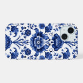 フローラデルフトブルー iPhone 15ケース (裏面横)