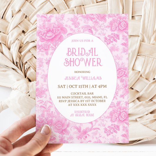 フローラトイルピンクフランスのビクトリアンブライダルシャワー 招待状