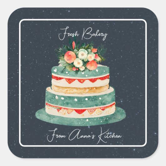 フローラトップベーカリーシール付きティアド・ケーキ スクエアシール (正面)