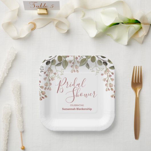 フローラトップ縁どブライダルシャワーテンプレート ペーパープレート (ウェディング)
