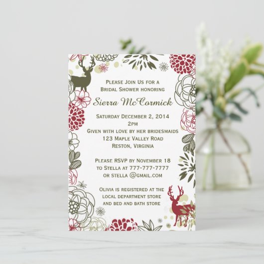 フローラトナカイのクリスマスブライダルシャワー招待 招待状 (スタンド正面)