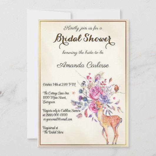 フローラトナカイブライダルシャワーパーティの招待状 招待状 (正面)
