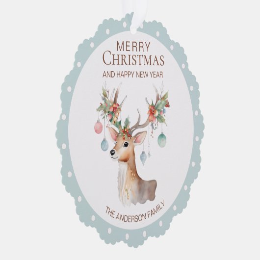 フローラトナカイ青クリスマスオーナメントカード オーナメントカード (右)