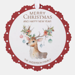 フローラトナカイ・マルーン赤クリスマスオーナメントカード オーナメントカード