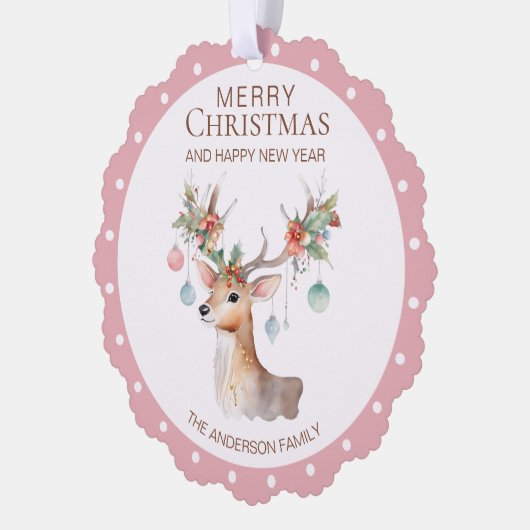 フローラトナリーピンククリスマスオーナメントカード オーナメントカード (左)