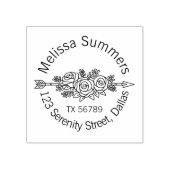 フローラトライバルアロー、バラ花ラウンドアドレス ラバースタンプ (インプリント)