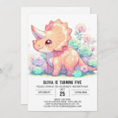 フローラトリケラトプス恐竜デジタル誕生日 招待状 (正面/裏面)