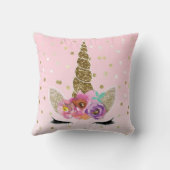 フローラトレンディーモダンユニコーンホーン金ゴールド紙吹雪 クッション (裏面)