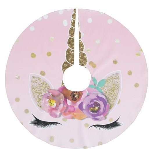 フローラトレンディーモダンユニコーンホーン金ゴールド紙吹雪 ブラッシュドポリエステルツリースカート (正面)