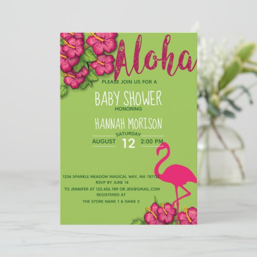 フローラトロピカルアロハベビーベビーシャワーカード 招待状 (スタンド正面)