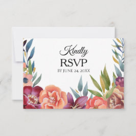 フローラトロピカルバーガンディ&赤面RSVP 3枚の食事カード 出欠カード