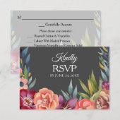 フローラトロピカルバーガンディRSVP 3枚の食事カード – グレー 出欠カード (正面/裏面)