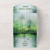 フローラトロピカルパームツリーグリーンビーチ結婚式 オールインワン招待状 (外側)