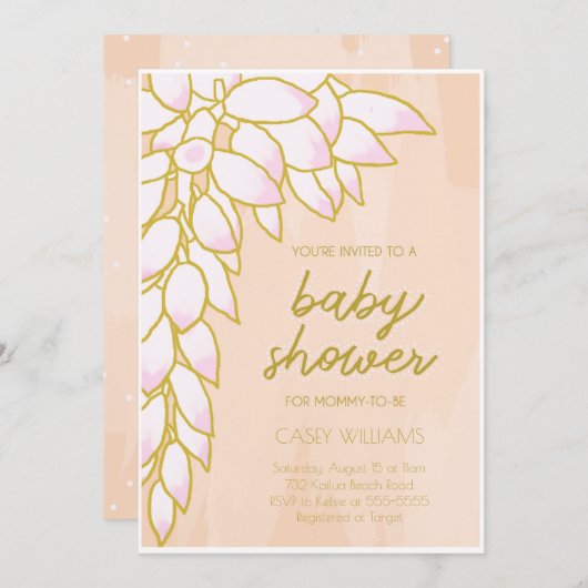 フローラトロピカルピンク赤面ベビーシャワー招待状 招待状 (正面/裏面)
