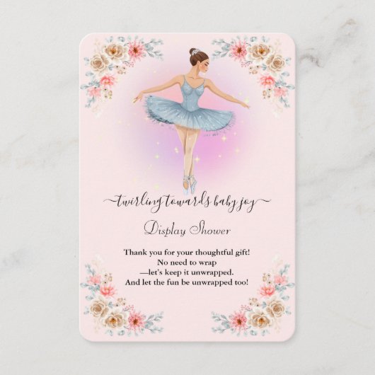 フローラトワイリングバレリーナ水の色ベビーシャワー エンクロージャーカード (正面)