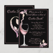 フローラトーストフォーマルブラックとバラブライダルシャワー 招待状 (正面/裏面)