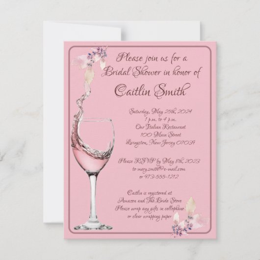 "フローラトースト"，ピンクローズブライダルシャワー 招待状 (正面)