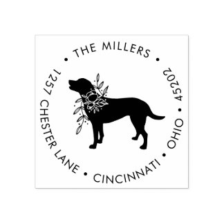 フローラドッグシルエットラウンド差出人住所スタンプ ラバースタンプ